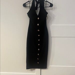 Fashion Nova Black Midi Dress with Gold Accents